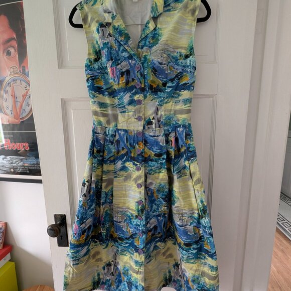 Emily & Finn cotton watercolor sleeveless collared dress - STUNNING Sm - Picture 6 of 6